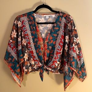 Topshop Patterned Tie-Front Shirt